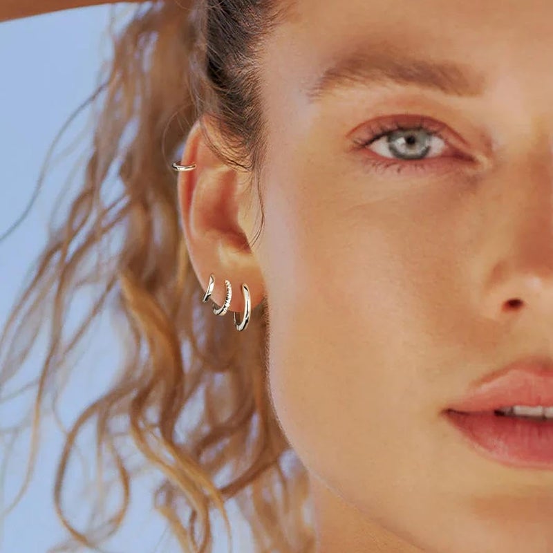 Poxtex Small Gold Huggie Hoop Earrings Set for Women Men Hypoallergenic 14K Plated Stack Cartilage Earrings, Multiple Piercing Lightweight Mini Thin Cute Dainty Trendy Jewelry Set Christmas Gifts for Women - Image 2